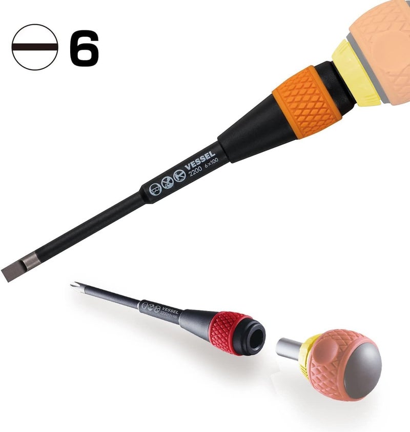 VESSEL BALL GRIP Ratchet Screwdriver (-6(1/4) x100(4"") Replacement Blade) - Image 3